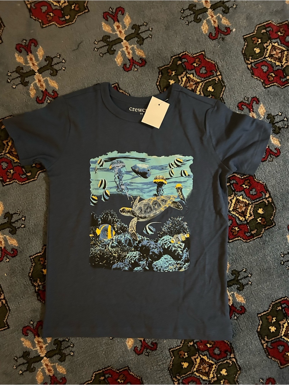 Crewcuts Navy Blue Sea Turtle Graphic Tee with Aqua Accents